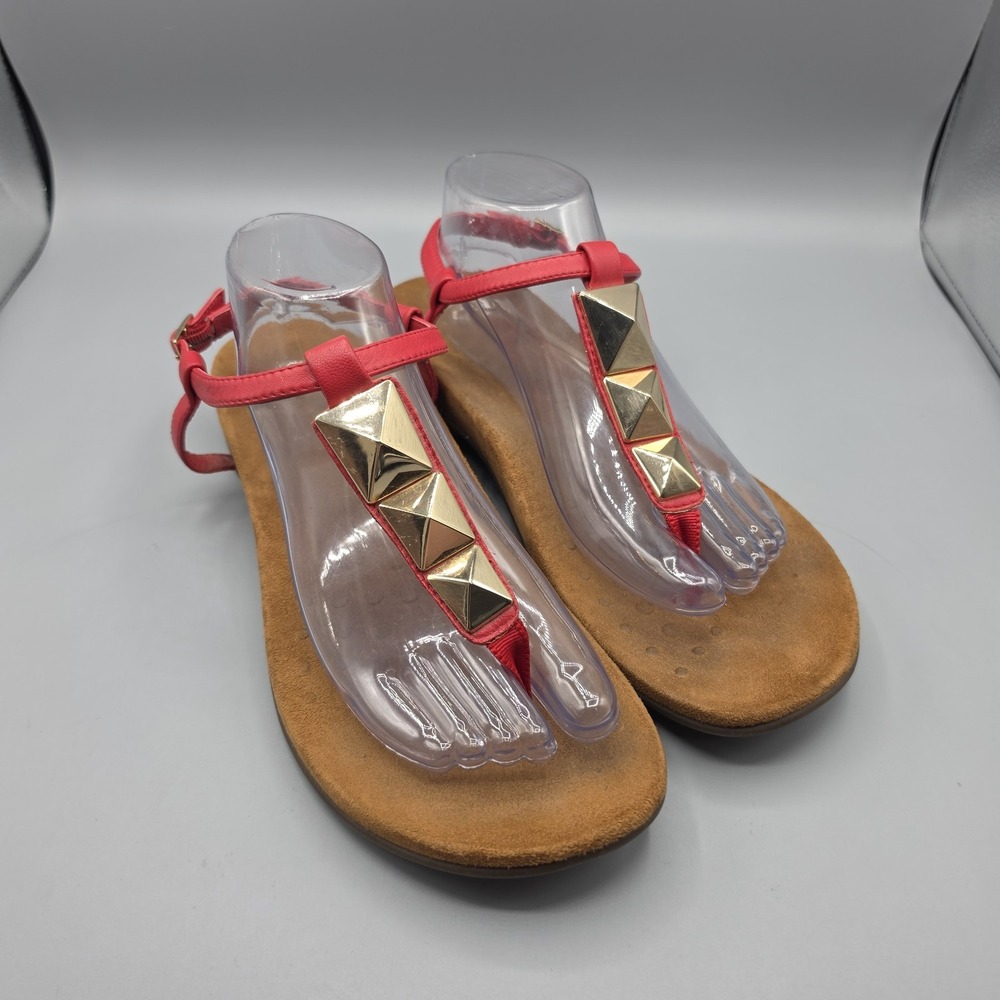 Vionic Nala Sandals Womens 10 Red Leather Studded Slingback Thong Comfort Ortho
